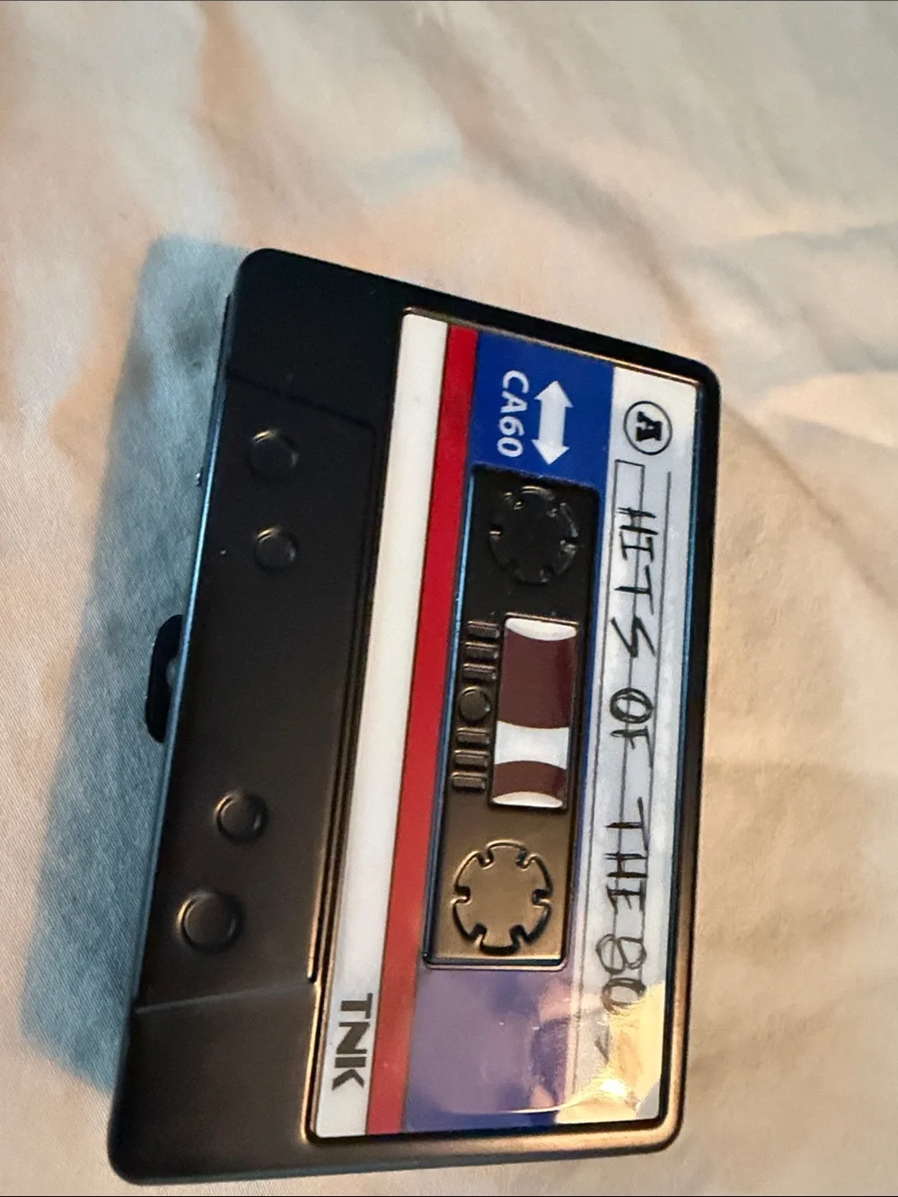 Retro Cassette-Style Portable Audio Player - Black with Red & Blue Accents